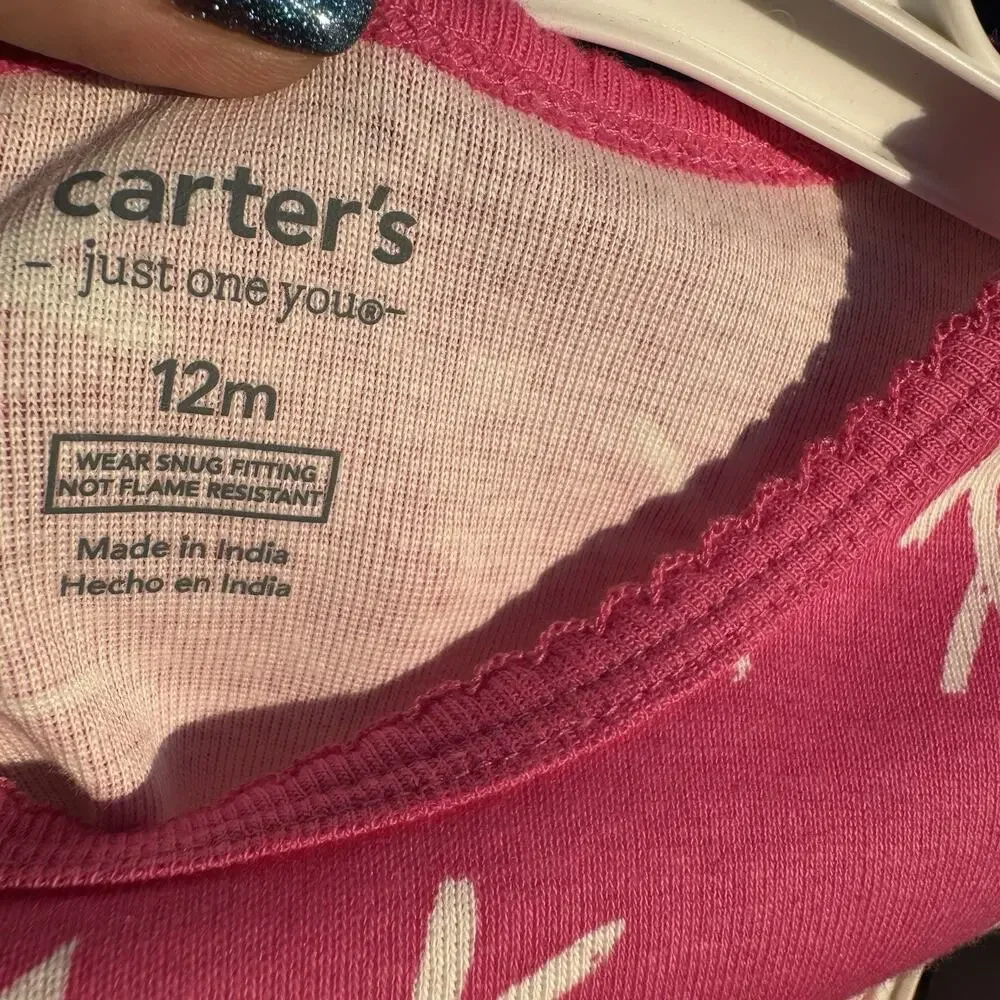 CARTER'S GIRLS PAJAMA SET COMBO 4 PCS 2 TOPS 2 PANTS CHRISTMAS PINK SIZE 12MO